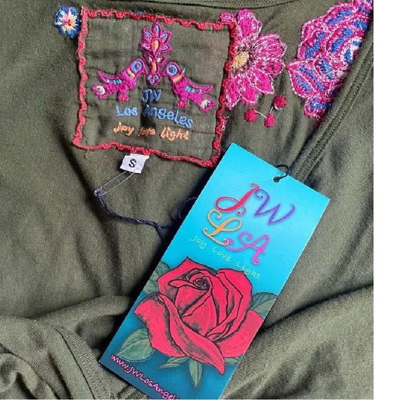NWT Johnny Was Boho Western Floral Embroidered V-Neck Mini Dress Green Small - Picture 3 of 11
